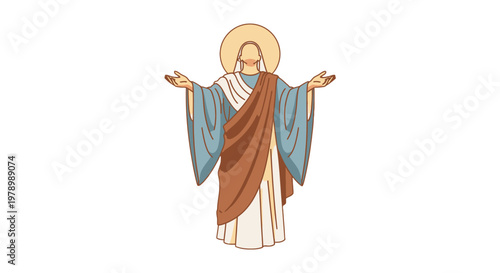 Jesus Christ illustration with outstretched arms.