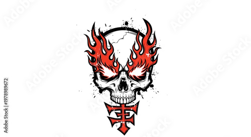 Fiery Skull with Cross Symbol