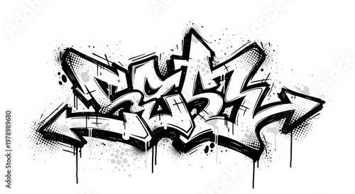 Graffiti Art Word "DASH" in Black and White