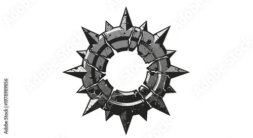 Spiky circular emblem, broken stone ring with sharp points, dark fantasy symbol