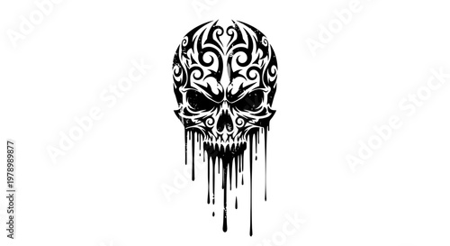 Tribal Skull Dripping Ink Tattoo Design