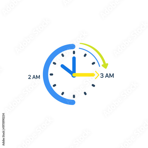 A simple graphic illustration showing a clock changing time during the night hours