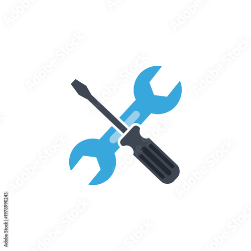 A flat vector icon showing a crossed wrench and a screwdriver for repair tasks
