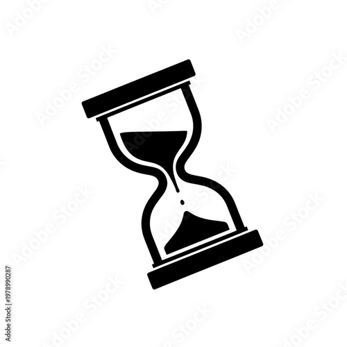 A simple black silhouette icon of a classic hourglass measuring passing time