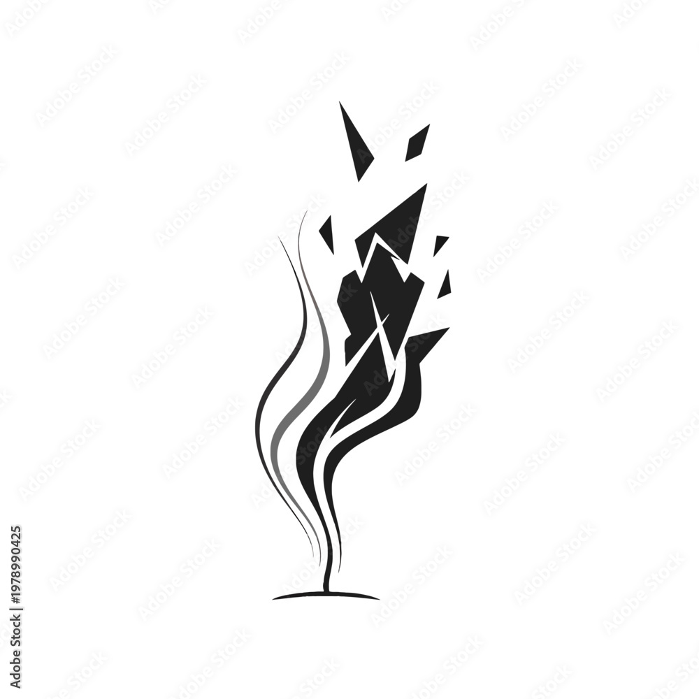 Obraz premium A minimalist black and white graphic illustration of rising smoke and debris