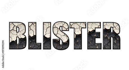 Blister text effect, cracked texture, grunge style, distressed typography