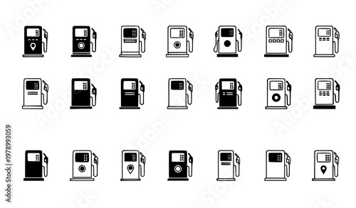 Fuel pump silhouette icons vector minimal petrol station icon pack
