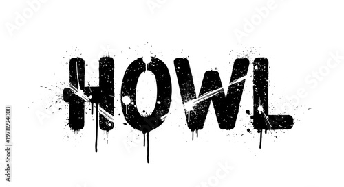 Howl graffiti text, spray paint stencil, urban art, black and white