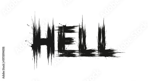 Hell word text grunge distressed black ink splatter brush stroke effect