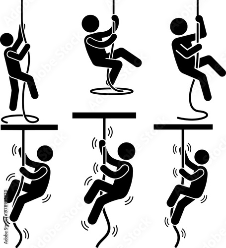 Rope Climbing Activity Step by Step Motion Sequence Icon Set