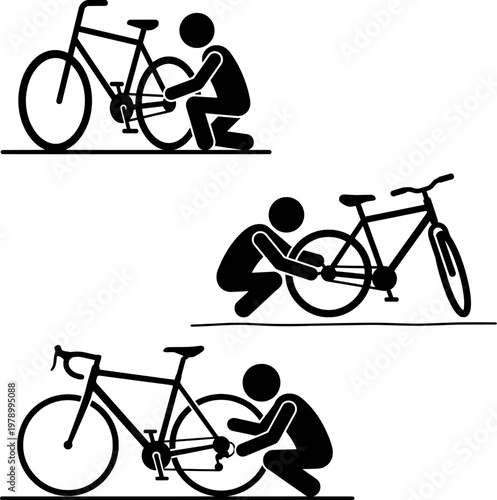 Bicycle Repair and Maintenance Process Icon Set