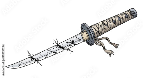 Broken Katana Sword with Blood Splatter