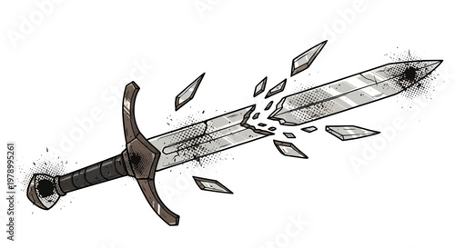 Broken Sword Shattering into Pieces