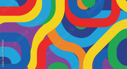 Colorful, curved lines overlapping, creating abstract design on a flat surface