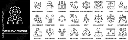 People Management outline icon collection set. Containing design business, person, office, manager, businessman