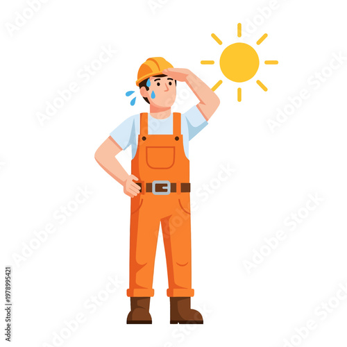 A sweaty construction worker stands under the hot summer sun during the day