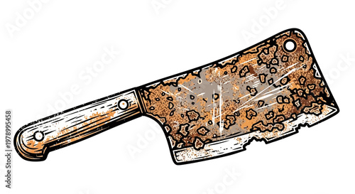 Rusty cleaver knife, vintage butcher tool, kitchen utensil, weathered metal