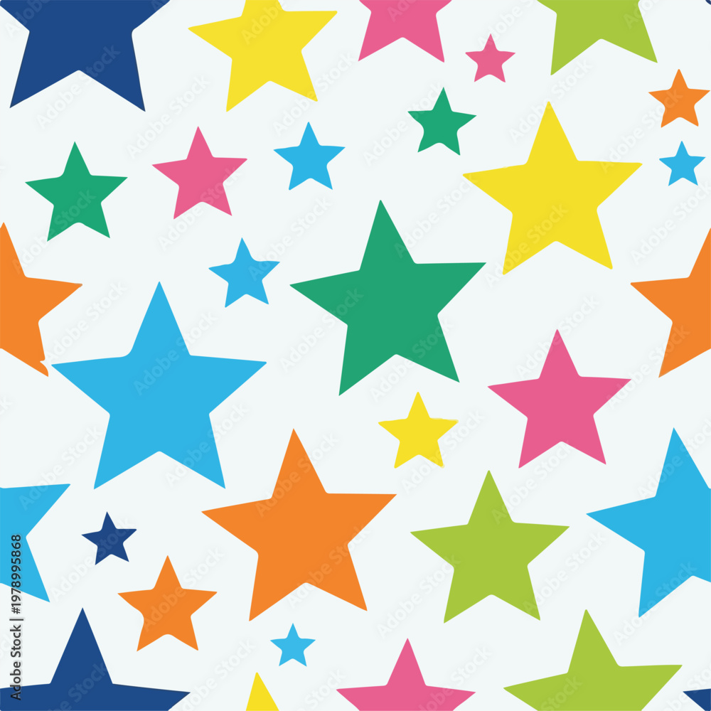 Fototapeta premium Colorful five-pointed star shapes scattered over a light background