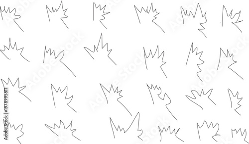 Collection of hand drawn black abstract leaf shapes on white background botanical branch