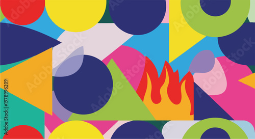 Colorful, geometric abstract art featuring various overlapping shapes