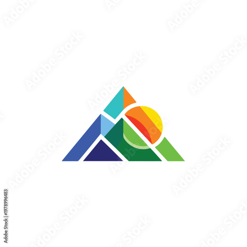 Free Download Colorful, geometric abstract representation of a mountain landscape with sun - GFXLoad