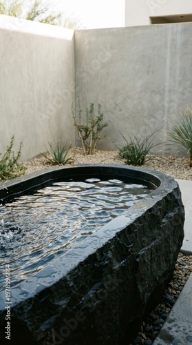 Organic Stone Cold Plunge Pool in Minimalist Outdoor Garden