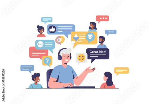Dynamic online customer service agent facilitating effective digital communication, managing diverse social interactions, and collecting valuable user feedback to foster community engagement