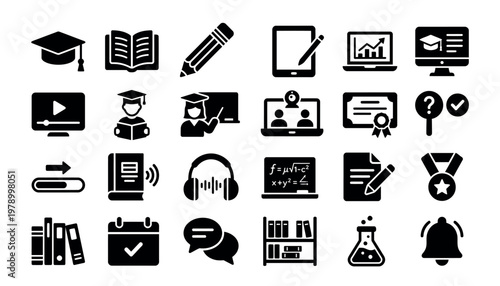 Education and learning icons set.