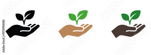 Hand holding seedling growth and environmental care concept