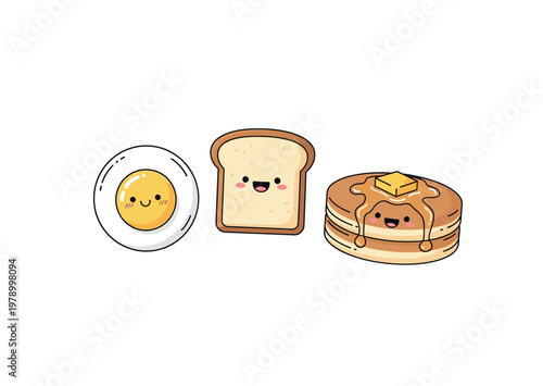 Cute breakfast food with smiling faces.