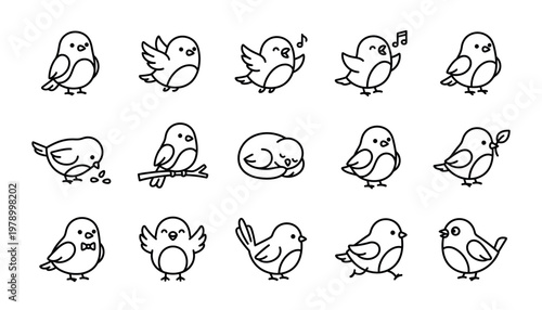A collection of cute bird illustrations.