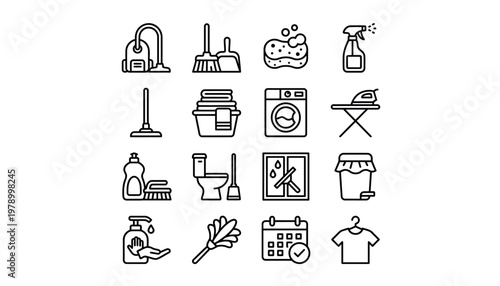 Collection of household and laundry icons.