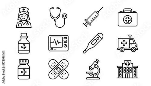 Medical icons and healthcare symbols.