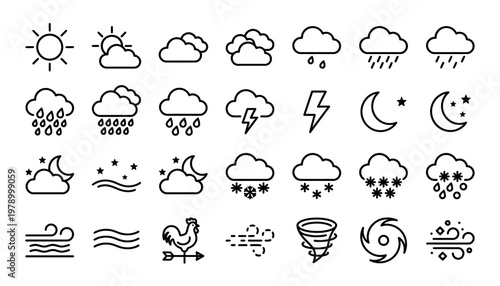 Weather forecast icons and symbols.