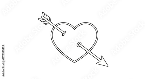 Heart pierced by arrow outline drawing, symbol of love and romance