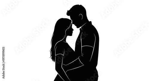 Silhouette couple embracing, romantic moment, love, intimacy, black and white