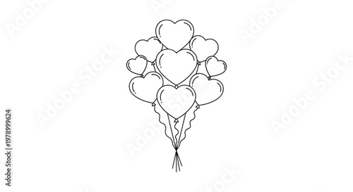 Heart shaped balloons illustration, love symbol, celebration, party, hand drawn