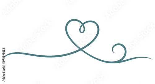 Elegant Teal Heart Swirl Graphic Element with Flowing Lines on White Background