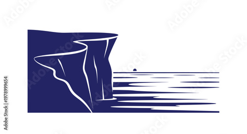 Stylized Cliff Overlooking Ocean Horizon with Small Island Dot