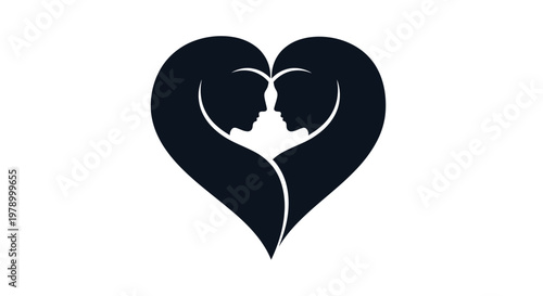 Heart Silhouette with Couple Faces Embracing