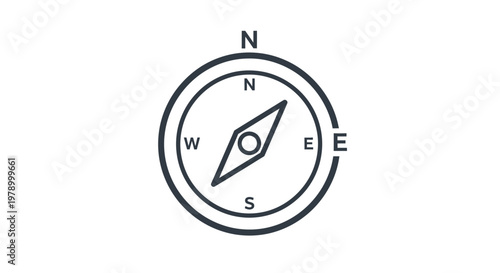Compass Icon on White Background, Navigation Symbol, Direction Finder, Travel Planning
