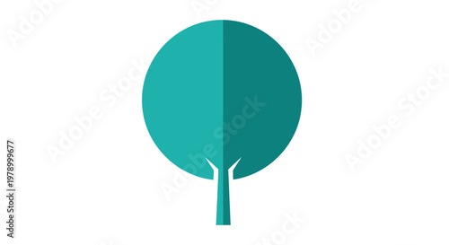 Simple Teal Tree Icon with Shadow, Minimalist Flat Design