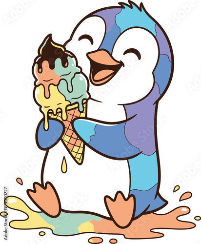 A funny cartoon illustration of a smiling boy with a cat and dog, showing playful moments with a man and woman in a cute childlike drawing style