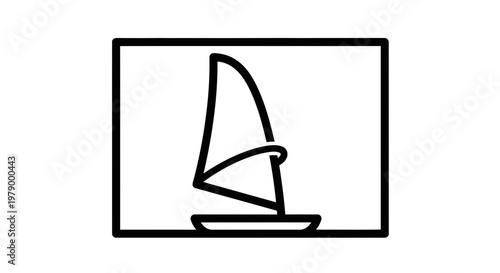 Minimalist Windsurf Icon: Sailboat Silhouette on White Background