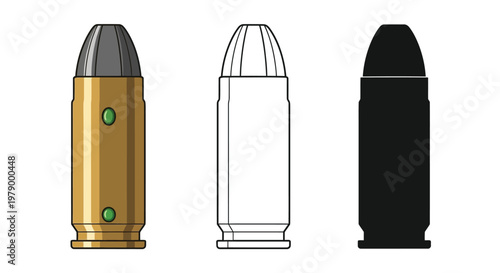 Various bullet illustrations demonstrating color, line art, and solid black silhouette versions