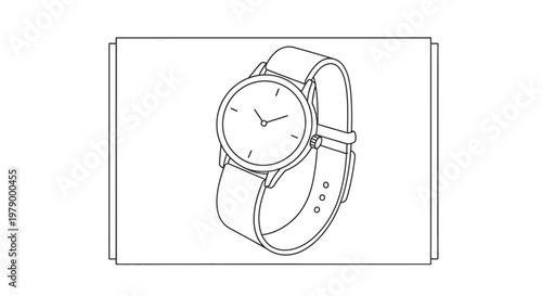 Minimalist Wristwatch, Clean Design, Leather Strap, Timepiece Icon, Isolated on White Background