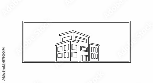 Modern Building Facade, Minimalist Line Art, Architectural Design
