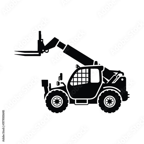 Black silhouette illustration of a telehandler or boom forklift vehicle