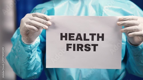 African medical professional delivering a message about prioritizing health