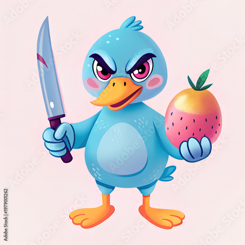 Smart Beautiful Angry Duck Holding Knife Surreal Character Concept